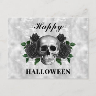 Postal Rosas Negras Góticas y Calavera Feliz Halloween