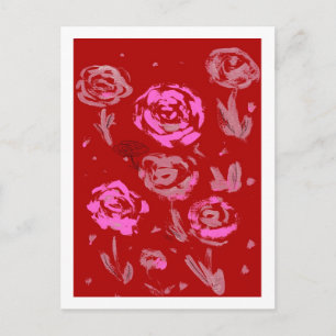 Postal Rosas Pintura de fondo rojo abstracto