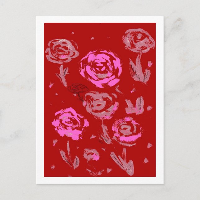 Postal Rosas Pintura de fondo rojo abstracto (Anverso)