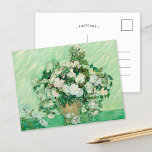 Postal Rosas | Postcard de Vincent Van Gogh<br><div class="desc">Rosas (1890) del artista holandés post-impresionista Vincent Van Gogh. El trabajo original es una pintura al óleo sobre lienzo que representa una vida quieta de rosas blancas contra un fondo verde claro. Utilice las herramientas de diseño para agregar texto personalizado o personalizar la imagen.</div>