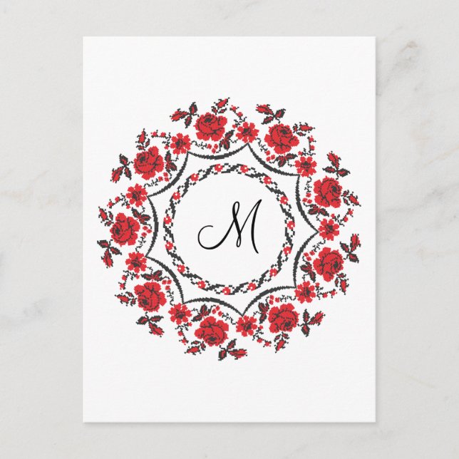 Postal Rosas que llaman Monograma personalizado inicial (Anverso)