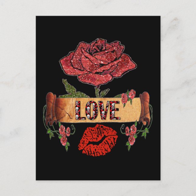 Postal Rosas Rockabilly RAB, Amor y Pintalabios (Anverso)