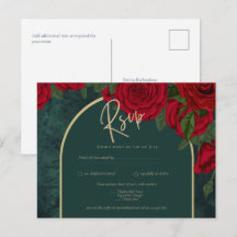 Rosas Rojas Doradas Forest Green Boda de Invierno