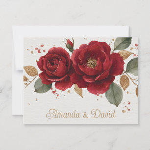 Postal Rosas Rojas Elegantes a la Acuarela con Brillo Dor