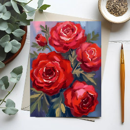 Postal Rosas Rojas | Pintura Aquarela Floral
