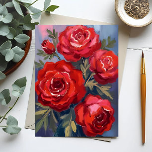 Postal Rosas Rojas   Pintura Aquarela Floral