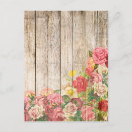 Postal Rosas Románticas Rústicas Vintage de Madera