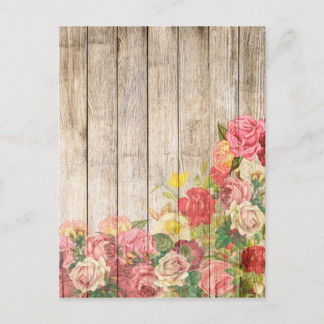Postal Rosas Románticas Rústicas Vintage de Madera (Anverso)