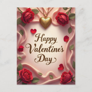 Postal Rosas románticas y diseño de San Valentín del cora
