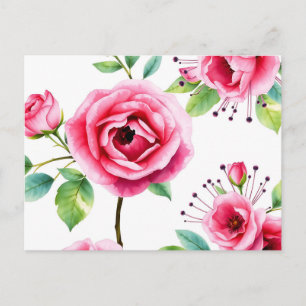 Postal Rosas rosa blandas y flores de eucalipto