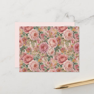 Postal Rosas Rosa Polvorienta Encantador Artístico Verde 