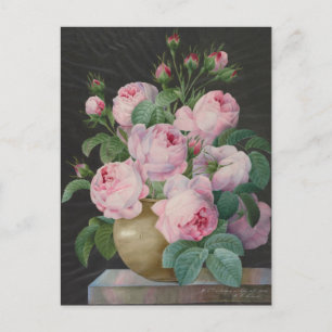 Postal Rosas rosadas en un jarrón por Pierre Joseph