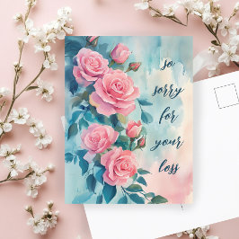 Postal Rosas Rosadas LO SENTIMOS POR LA PÉRDIDA Condolenc