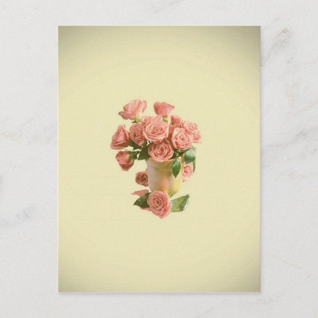 Postal Rosas rosadas vintage. Flores retro (Anverso)