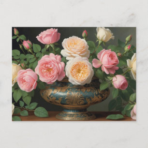 Postal Rosas rosados y crema en la vesícula vintage