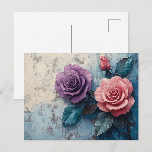 Postal Rosas rosados y púrpura fondo perturbado (Anverso / Reverso)