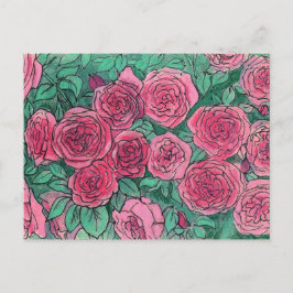Postal Rosas rosas rosas, Jardín Rosa, Pasteles de tinta