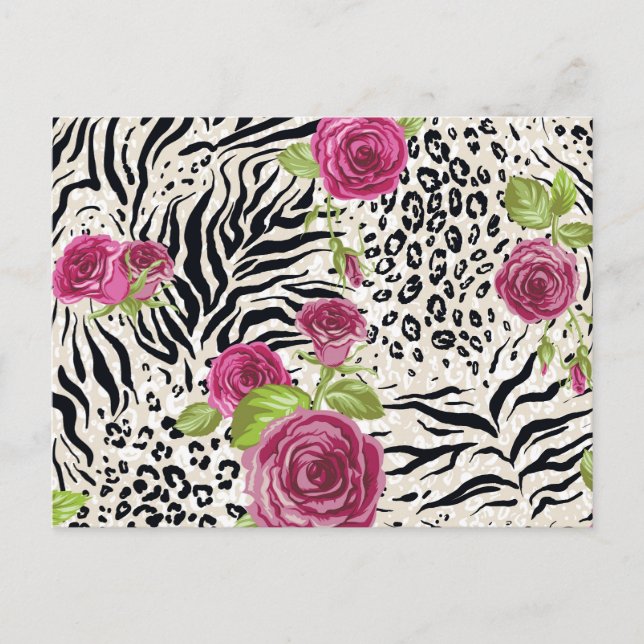 Postal Rosas Sobre Patrón Animal (Anverso)