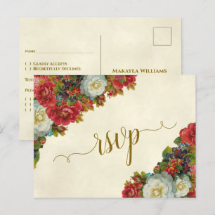 Postal Rosas victorianos Elegante Boda de Otoño RSVP