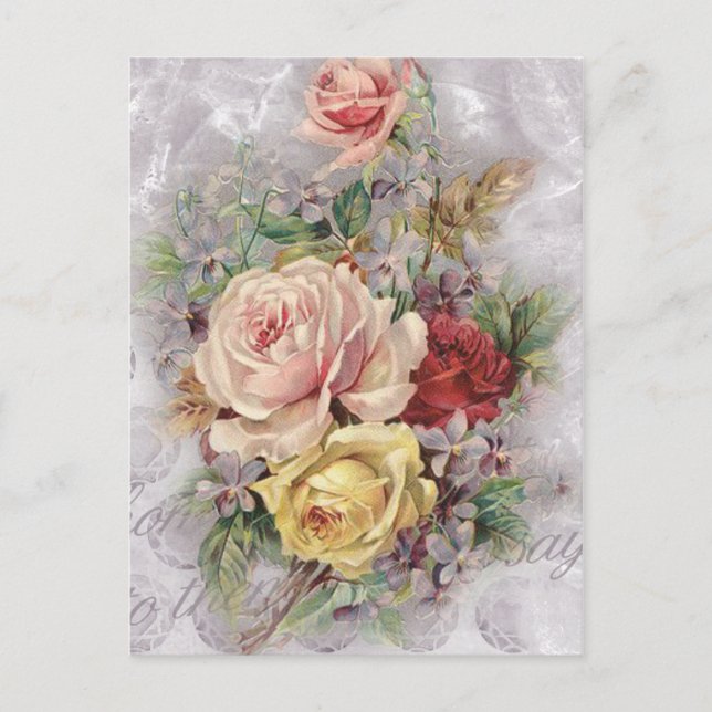 Postal Rosas vintage coloridas, arte (Anverso)