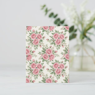 Postal Rosas Vintage en Acuarela Rosa Floral Sin Costuras