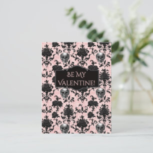 Postal Rosas y Calaveras Goth de Color Rosa y Negro