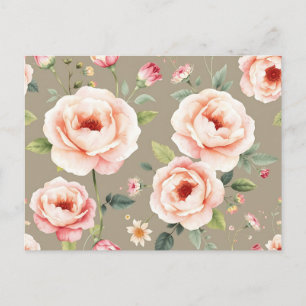 Postal Rosas y flores silvestres elegantes a la acuarela