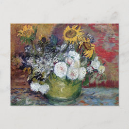 Postal Rosas y girasoles de Van Gogh