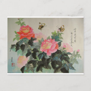 Postal rosas y mariposas