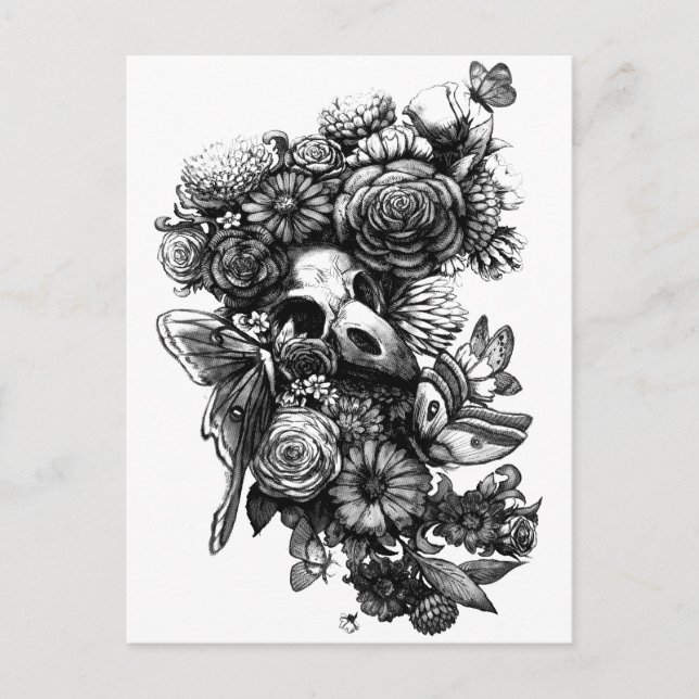 Postal Rosas y polillas - Negro (Anverso)