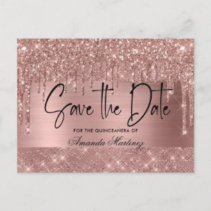 Postal Rose Gold Chic Quinceañera Salva La Fecha