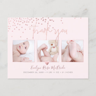Postal Rose Gold Confetti Chic Firma de guión Agradecimie