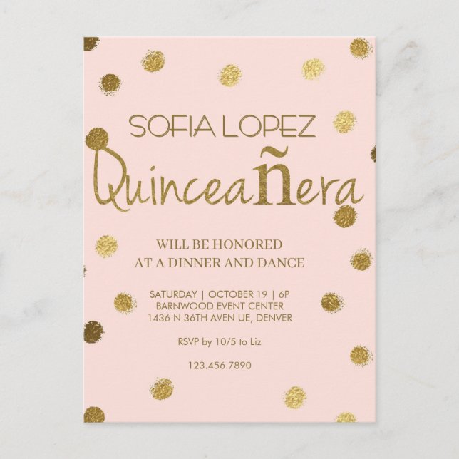 Postal Rose Gold Glitter Elegant Quinceañera  (Anverso)