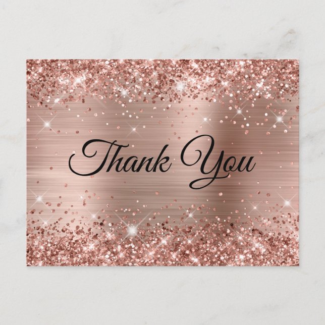 Postal Rose Gold Glitter Foil Cumpleaños 21 Gracias (Anverso)