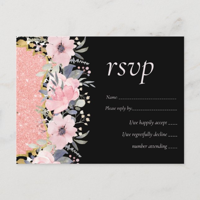 Postal Rosegold BODA Girly Purpurina Floral Rosa Glam (Anverso)