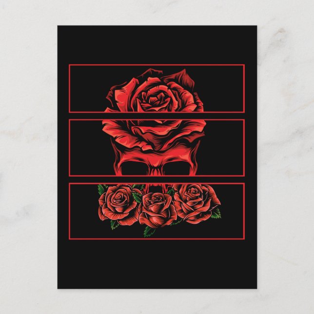 Postal Roses Rojos Cráneo gótico Flores de Gótico Wicca (Anverso)