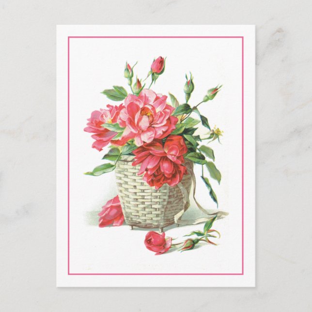 Postal Roses rojos en una canasta (Anverso)