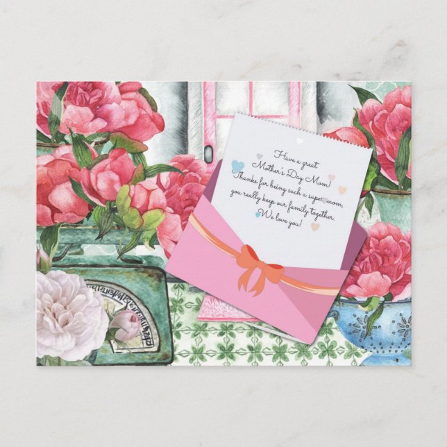 Postal Roses Rojos Floral Carta sobre el día de la madre (Anverso)