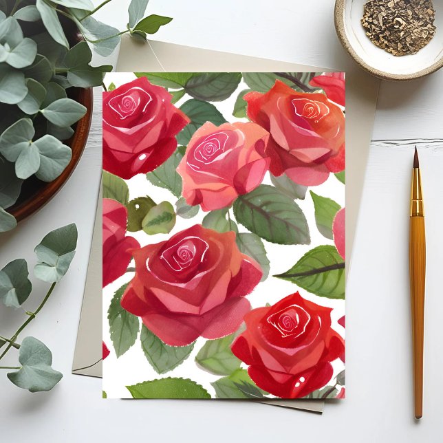 Postal Roses rojos | Rosa floral elegante acuarela (Subido por el creador)