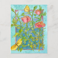 Roses rosados Mariposa Amarilla Jardín acuarela Ar