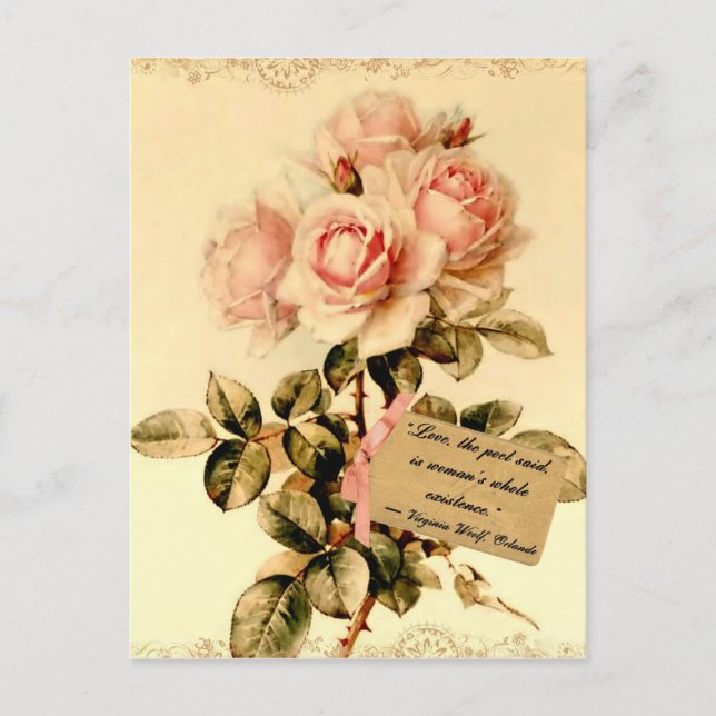 Postal Roses rosados victorianos con cita motivacional (Anverso)