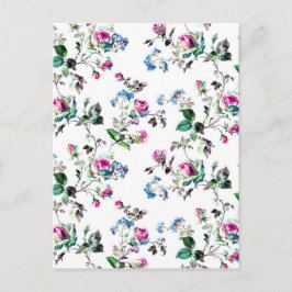 Postal Roses rosas y flores azules Diseño floral