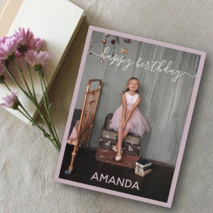 Postal rosewood pink happy birthday custom name & photo