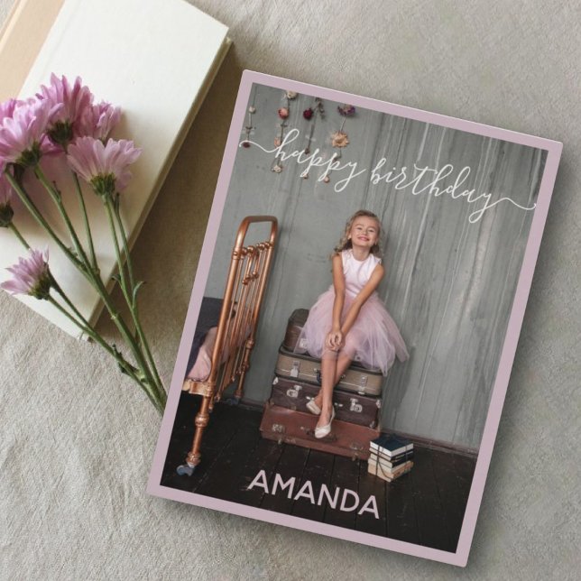 Postal rosewood pink happy birthday custom name & photo (Subido por el creador)