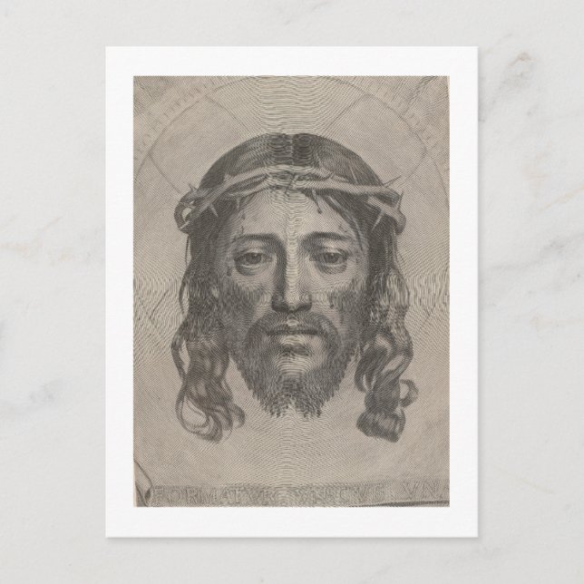 Postal Rostro de Cristo de Claude Mellan grabado de 1649 (Anverso)