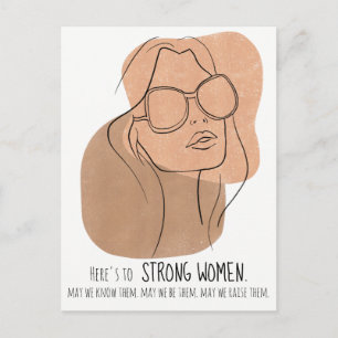 Postal Rostro de mujer boho con gafas de sol arte lineal