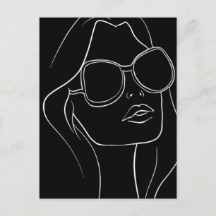 Postal Rostro de mujer en gafas de sol Arte lineal Retro
