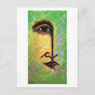 Postal Rostro fragmentado verde y amarillo por Hassan Wah