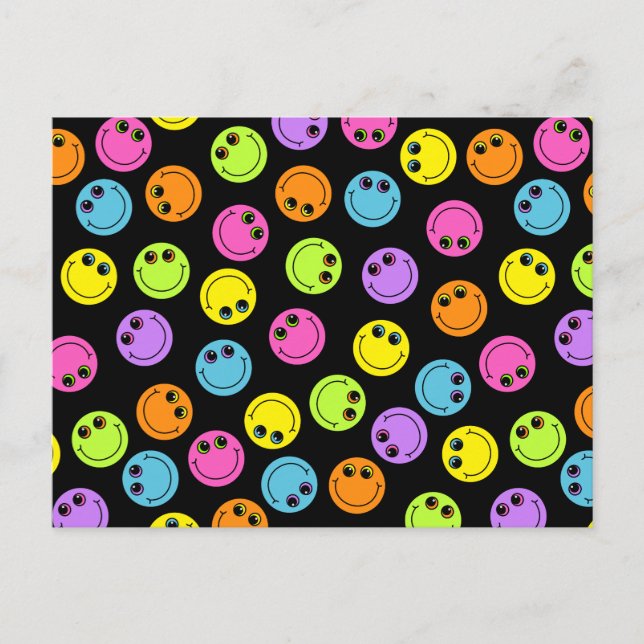 Postal Rostros coloridos sobre negro (Anverso)