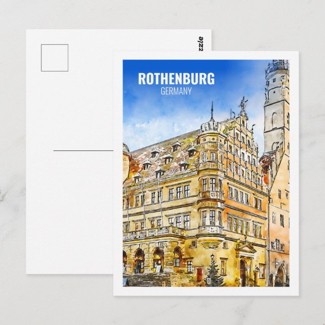 Postal Rothenburg Alemania Famoso Sketch acuático de viaj (Anverso / Reverso)